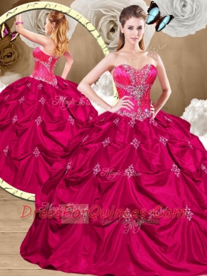 Luxurious Hot Pink Sweet 16 Dresses with Appliques and Pick Ups