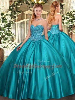 High Quality Sweetheart Sleeveless Satin 15th Birthday Dress Beading Lace Up