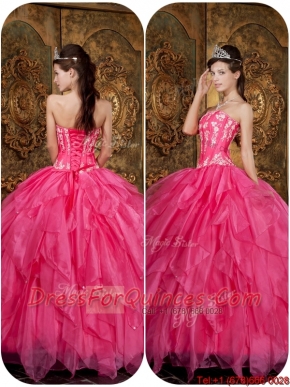 Beautiful Appliques and Ruffles Hot Pink Sweet 16 Dresses