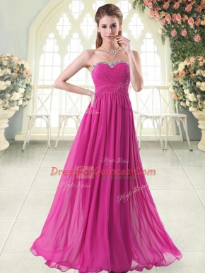 Beading Evening Dress Fuchsia Zipper Sleeveless Floor Length