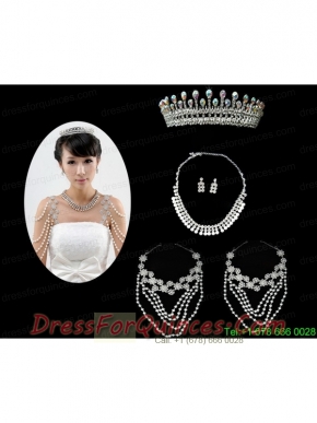 Imitation Pearl Necklace Earing and Tiara Jewelry Sets