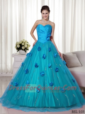 Sweet 16 Dresses A-line Sweetheart Brush Train With Tulle and Taffeta Hand Made Flowers