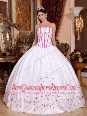 White Ball Gown Strapless Floor-length Taffeta Beading and Embroidery Quinceanera Dress