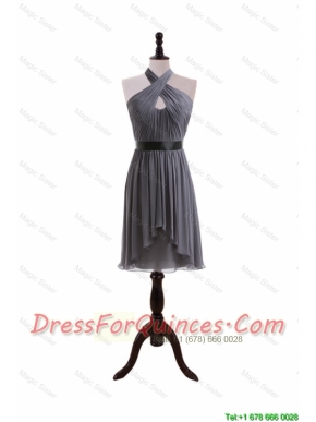 Cheap 2016 Fall Empire Halter Top Ruching Prom Dresses with Belt