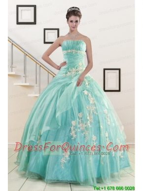 Discount Blue Quinceanera Dresses with Appliques for 2015