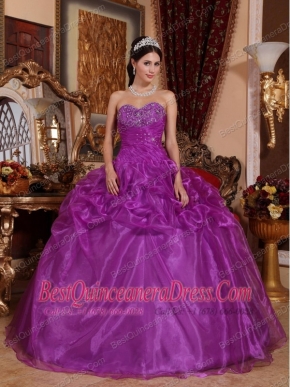 Eggplant Purple Ball Gown Sweetheart Floor-length Organza Beading Quinceanera Dress