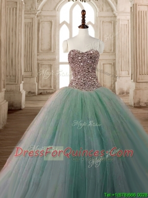 Discount Beaded Bodice A Line Quinceanera Dress in Apple Green