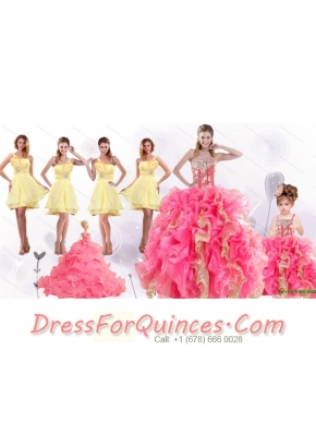 Perfect Beading and Ruffles Quinceanera Dress and Beading Yellow One Shoulder Dama Dresses and Multi Color Ball Gown Pageant Dresses for Little Girl