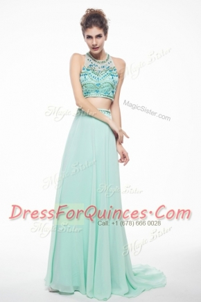 Scoop Apple Green Sleeveless Brush Train Beading With Train