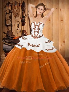 Admirable Floor Length Ball Gowns Sleeveless Orange Red Quinceanera Gowns Lace Up