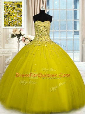 Eye-catching Olive Green Sleeveless Tulle Lace Up Vestidos de Quinceanera for Military Ball and Sweet 16 and Quinceanera