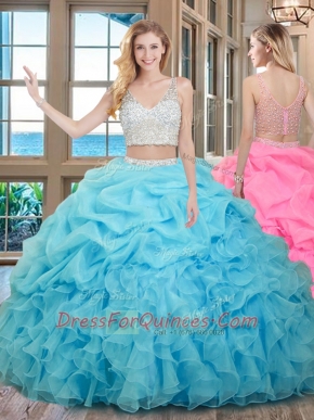 Custom Designed Sleeveless Beading and Ruffles and Pick Ups Zipper Ball Gown Prom Dress