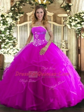Floor Length Ball Gowns Sleeveless Fuchsia 15 Quinceanera Dress Lace Up