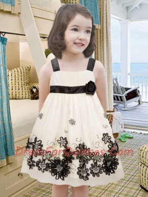 A-Line Straps Knee-length Flower Girl Dress in Black and White
