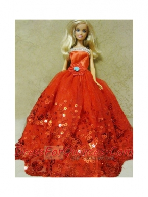 Beautiful Organza Red Ball Gown Barbie Doll Dress