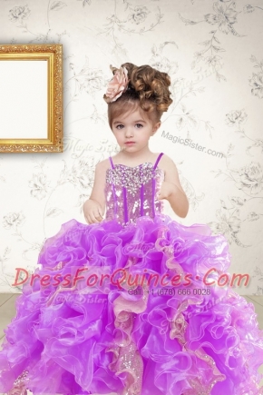 Multi-color Flower Girl Dress Military Ball and Sweet 16 and Quinceanera and For with Beading and Ruffles and Sequins Spaghetti Straps Sleeveless Lace Up