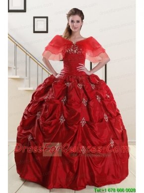 Wine Red Strapless 2015 Quinceanera Dresses with Appliques