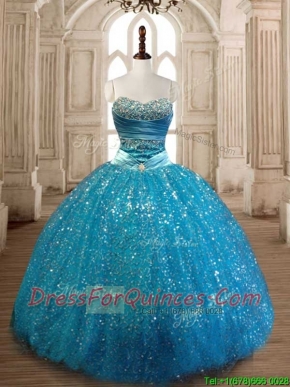 Elegant Beaded and Sequined Quinceanera Dress in Teal
