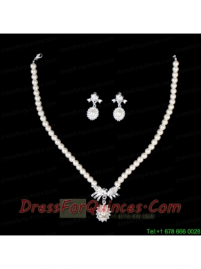 Ivory Pearl Alloy Plated Ladies Necklace and Earrings Jewelry Set