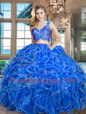 Sleeveless Lace and Ruffles Zipper Quinceanera Dress