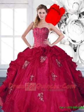 2015 Modest Sweetheart Beading and Ruffles Quinceanera Gown with Appliques