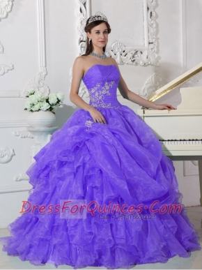 Straps Organza Purple Lace-up Beadings Strapless Best Quinceanera Dresses