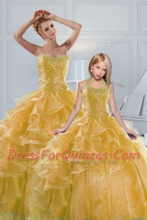 Sleeveless Lace Up Floor Length Beading and Ruffled Layers Sweet 16 Quinceanera Dress