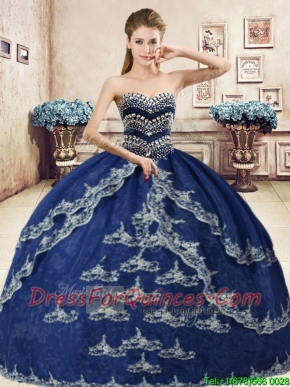 Classical Navy Blue Organza Sweet 16 Dress with Beading and Appliques