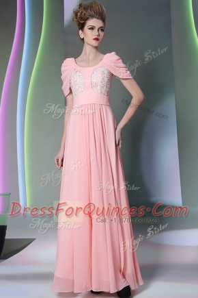 Scoop Cap Sleeves Chiffon Homecoming Dress Beading Side Zipper