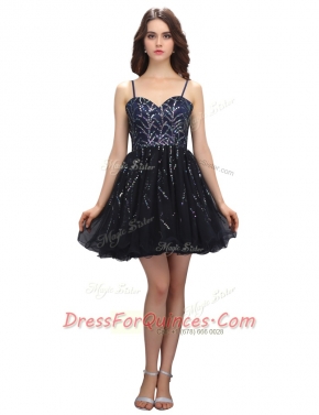 Pretty Sequins Mini Length A-line Sleeveless Black Lace Up