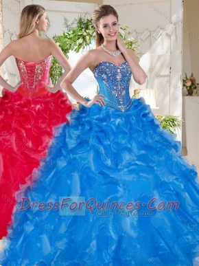 Fashionable Visible Boning Big Puffy 15th Birthday Dress with Beading and Ruffles