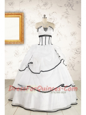2015 Cheap Appliques and Ruffles White and Black Quinceanera Dresses
