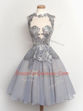 Fabulous Lace Court Dresses for Sweet 16 Grey Lace Up Sleeveless Knee Length