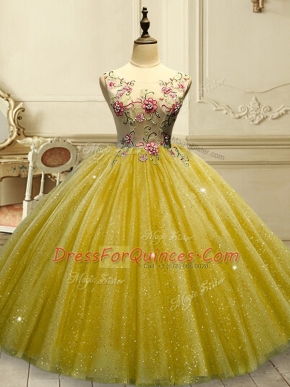 Tulle Sleeveless Floor Length Sweet 16 Quinceanera Dress and Appliques and Sequins