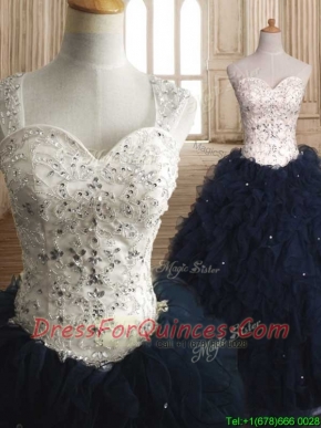 Modest Straps Organza Sweet 16 Dress with Beading and Ruffles