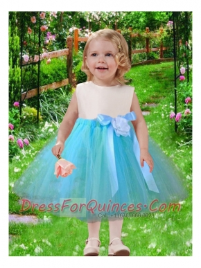 2014 Simple A-Line Scoop Tulle Little Girl Dresses with Bowknot
