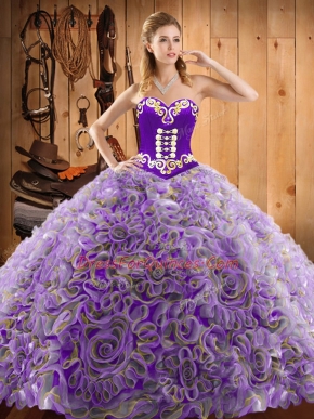 Satin and Fabric With Rolling Flowers Sleeveless With Train 15th Birthday Dress Sweep Train and Embroidery