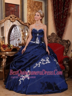 Blue Ball Gown Sweetheart Floor-length Taffeta Appliques and Pick-ups Quinceanera Dress