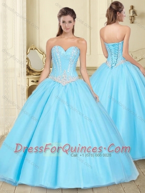 Pretty Visible Boning Aqua Blue Sweet 16 Quinceanera Dress with Beaded Bodice