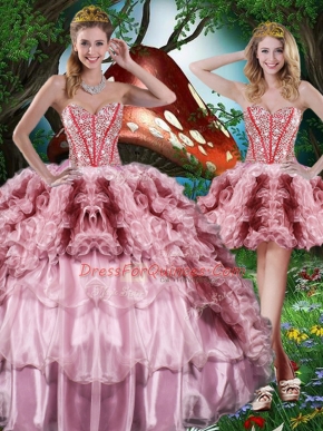Sweet Multi-color Lace Up Sweetheart Beading and Ruffles and Ruffled Layers Quince Ball Gowns Organza Sleeveless