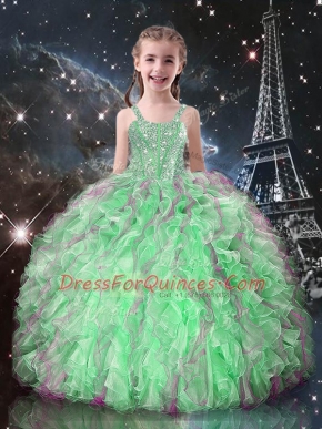 Glorious Sleeveless Lace Up Floor Length Beading and Ruffles Little Girls Pageant Dress