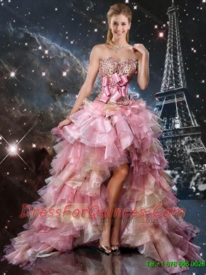 2016 Discount High Low Sweetheart Beaded and Belt Junior Prom Dresses in Multi Color