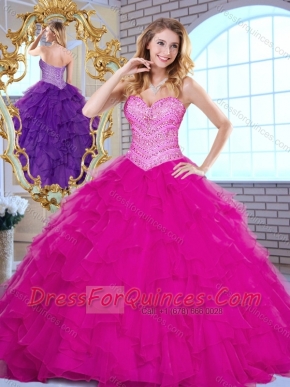 Pretty Sweetheart Beading and Ruffles Quinceanera Dresses in Fuchsia