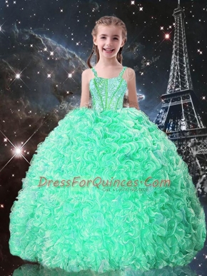 Stylish Apple Green Straps Lace Up Beading and Ruffles Little Girls Pageant Gowns Sleeveless