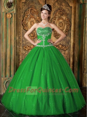 Fashionable Green A-Line / Princess Sweetheart Floor-length Beading Tulle For Sweet 16 Dresses