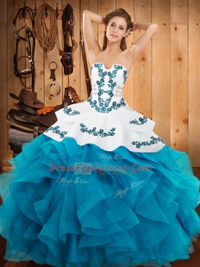 Perfect Ball Gowns Sweet 16 Quinceanera Dress Teal Strapless Satin and Organza Sleeveless Floor Length Lace Up