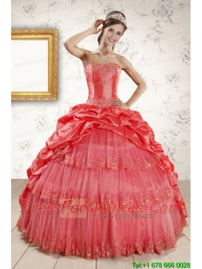 New Style Appliques Quinceanera Dresses in Watermelon