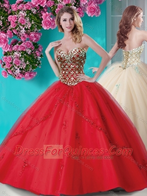 Exquisite Applique and Rhinestoned Big Puffy Quinceanera Dress in Red