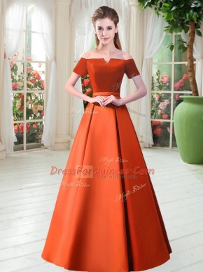 Traditional Short Sleeves Belt Lace Up Prom Evening Gown