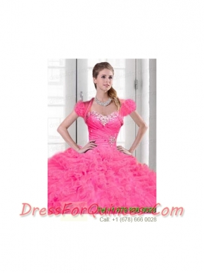 Luxurious Beading and Ruching Organza Quinceanera Jacket with Pink